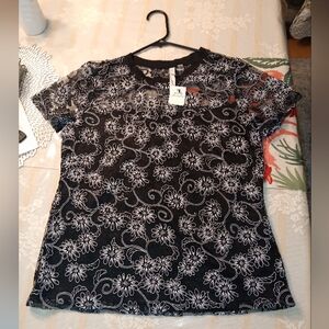 NY Collection Black and White Floral Blouse